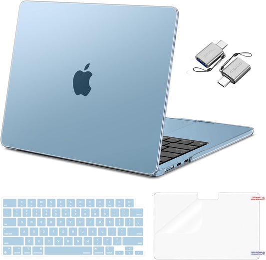 MOSISO Compatible with MacBook Air 13 inch Case 2025 2024 2023 2022 M4 A3240 M3 A3113 M2 A2681, Plastic Hard Shell&Keyboard Cover&Screen Film&Type C for MacBook Air 13.6 inch Case, Sky Blue