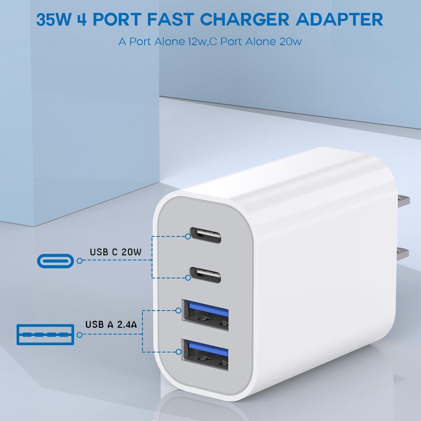 35W Apple iPhone 16 Pro Adapter,3Pack 4-Port Quick Charger Block USB C MultiPort PD Plug Adapter+QC Double Type C Adapter Fast Charging for iPhone 16/16 Pro/15/15 Pro/14/13/12/11 Pro Max/XR/X/8/7/iPad