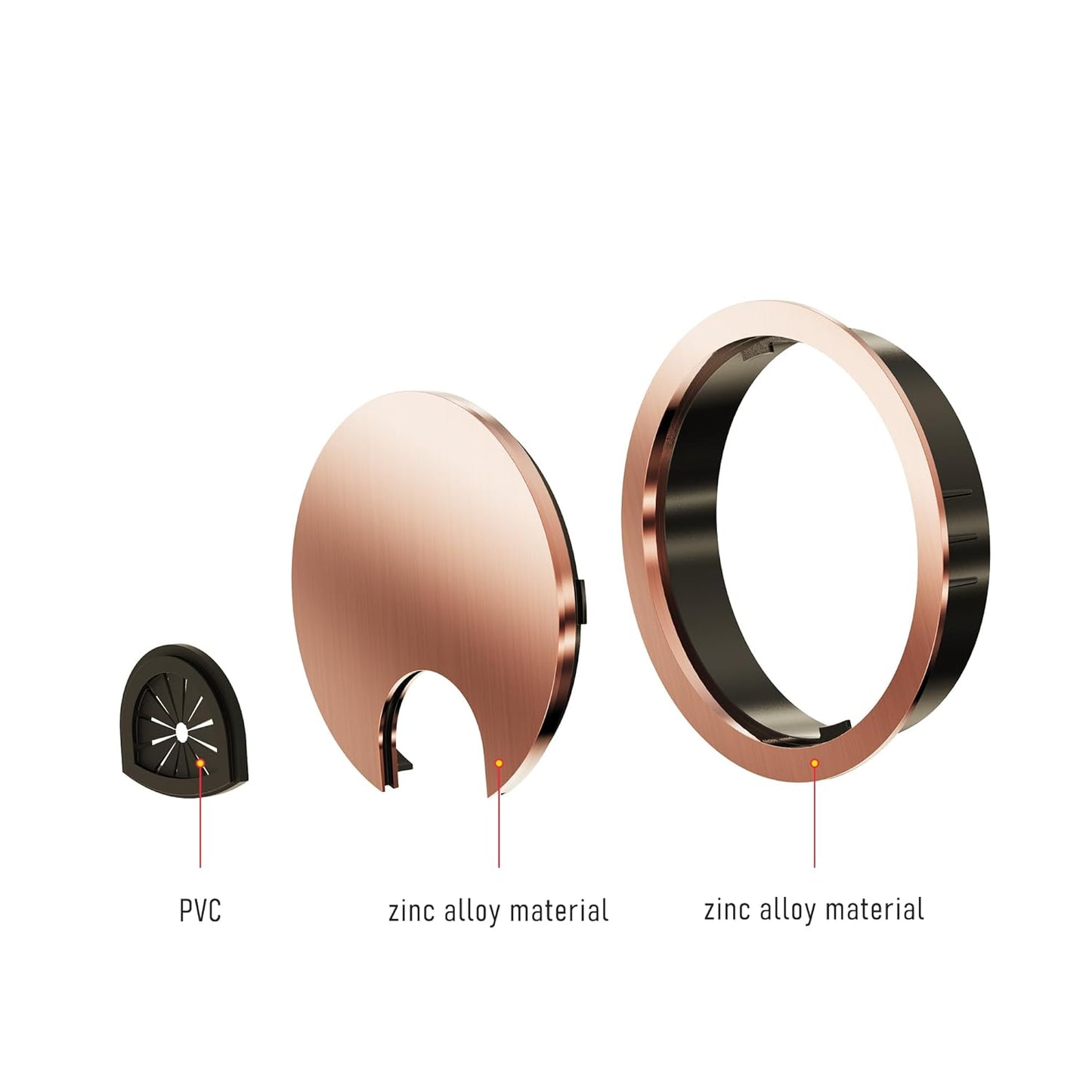 Desk Grommet 2-1/8 Inch 53mm, Zinc Alloy Computer Desk Wire Hole Cover, Office Desktop Cord Cable Hole Metal Ring, Red Bronze