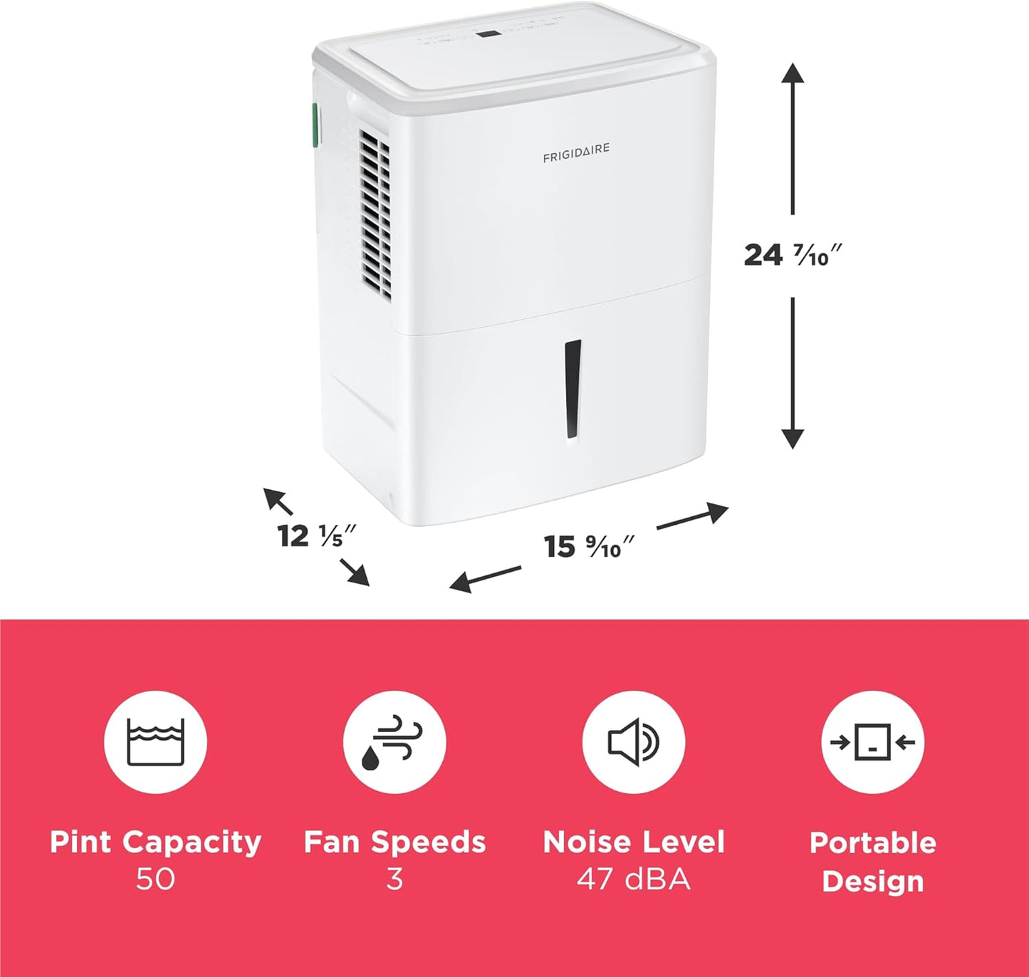 Frigidaire 50-Pint Portable Dehumidifier with Wi-Fi and Energy Star Certification for Medium/Large Rooms & Basements, Custom Humidity Control, Auto Shut Off, White