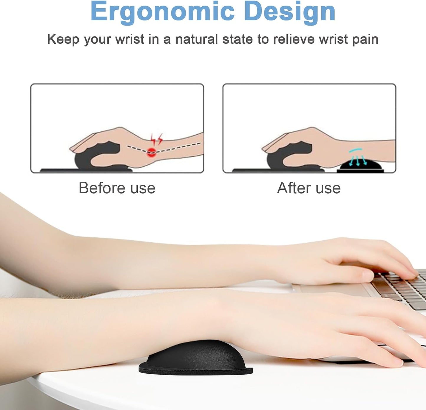 Dapesuom Mouse Wrist Rest, Cute Ergonomic Memory Foam Mouse Wrist for Computer Desk Mats Support, Hand Rest Pad Cushion for Gaming, Office, Laptop, Men, Women, Pain Relief & Easy Typing, Jet Black