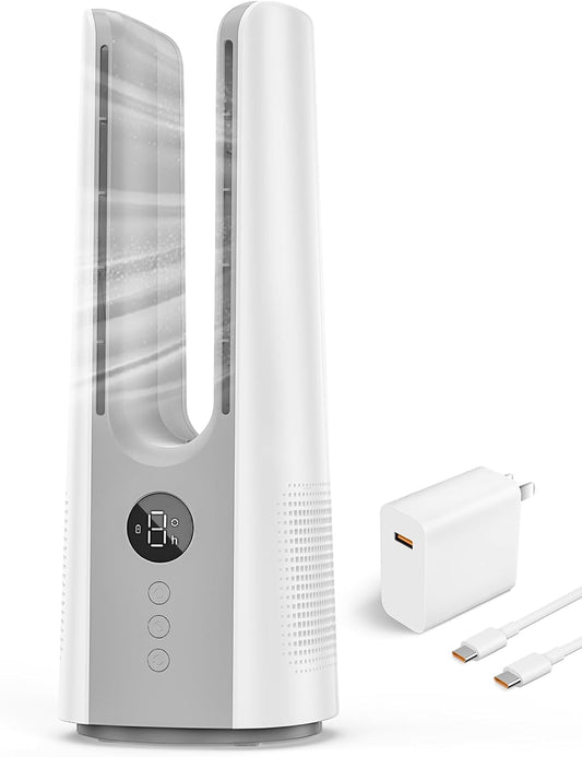 Desk Fan, 13 Inch Portable Bladeless Fan, Small Quiet Table Fan with 60°Oscillating, 9 Speeds & 9H Timer, LED Display, Button Control, Easy to Clean, Personal Desktop Fan for Bedroom, Office