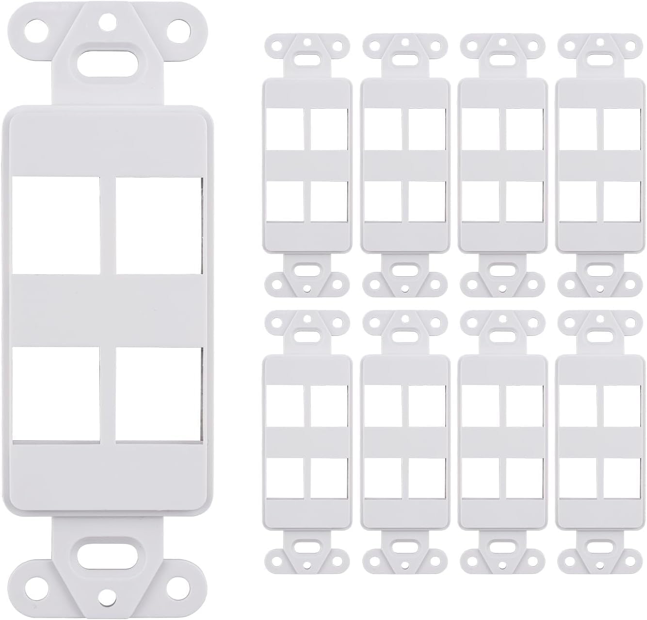 10 Pack Keystone Wall Plate 4 Port, White Decorator Insert Cover for Ethernet, HDMI, Coax, Cat6 Cat5, RJ45, Home & Office Installations