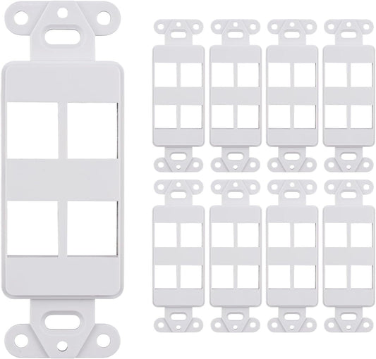 10 Pack Keystone Wall Plate 4 Port, White Decorator Insert Cover for Ethernet, HDMI, Coax, Cat6 Cat5, RJ45, Home & Office Installations