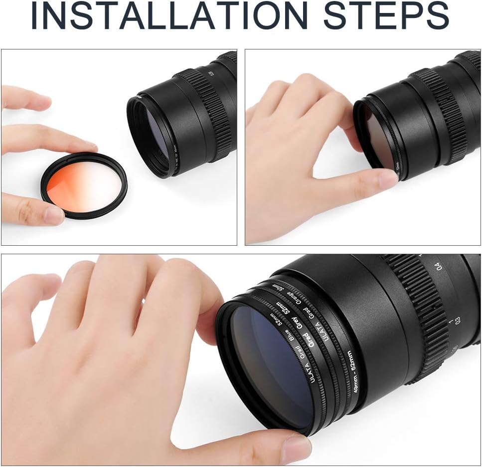 58mm Graduated Color Filters Kit 9 Pieces Gradual Colour Lens Filter Kit Set Accessory for Canon Nikon Sony Pentax Olympus Fuji DSLR Camera + Lens Filter Pouch +Lens Cleaning Cloth