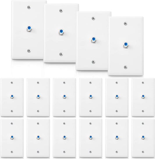 1-Port TV Cable Wall Jack F Connector Coax Video Jack Single Gang Wall Plates (Blue, 16 Pcs)