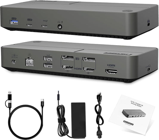 DisplayLink Docking Station 3 Monitors with 130W Power Supply,15 in 1 USB C Triple 4K Display Dock for M1 M2 M3 M4 Thunderbolt MacBook Pro/Air and USB-C/A Port Windows Laptops (3 HDMI, 2 DP)