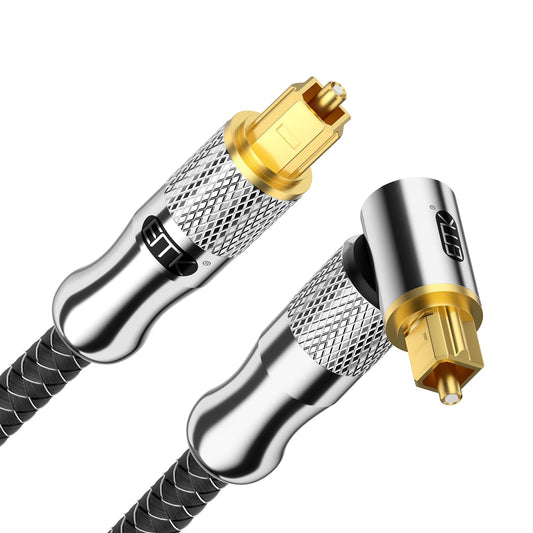 EMK Premium 24K Gold-Plated Right Angle Optical Cable – 90° Toslink to Toslink (4M/12Ft), 360° Rotatable for Soundbars, TVs & Home Theater