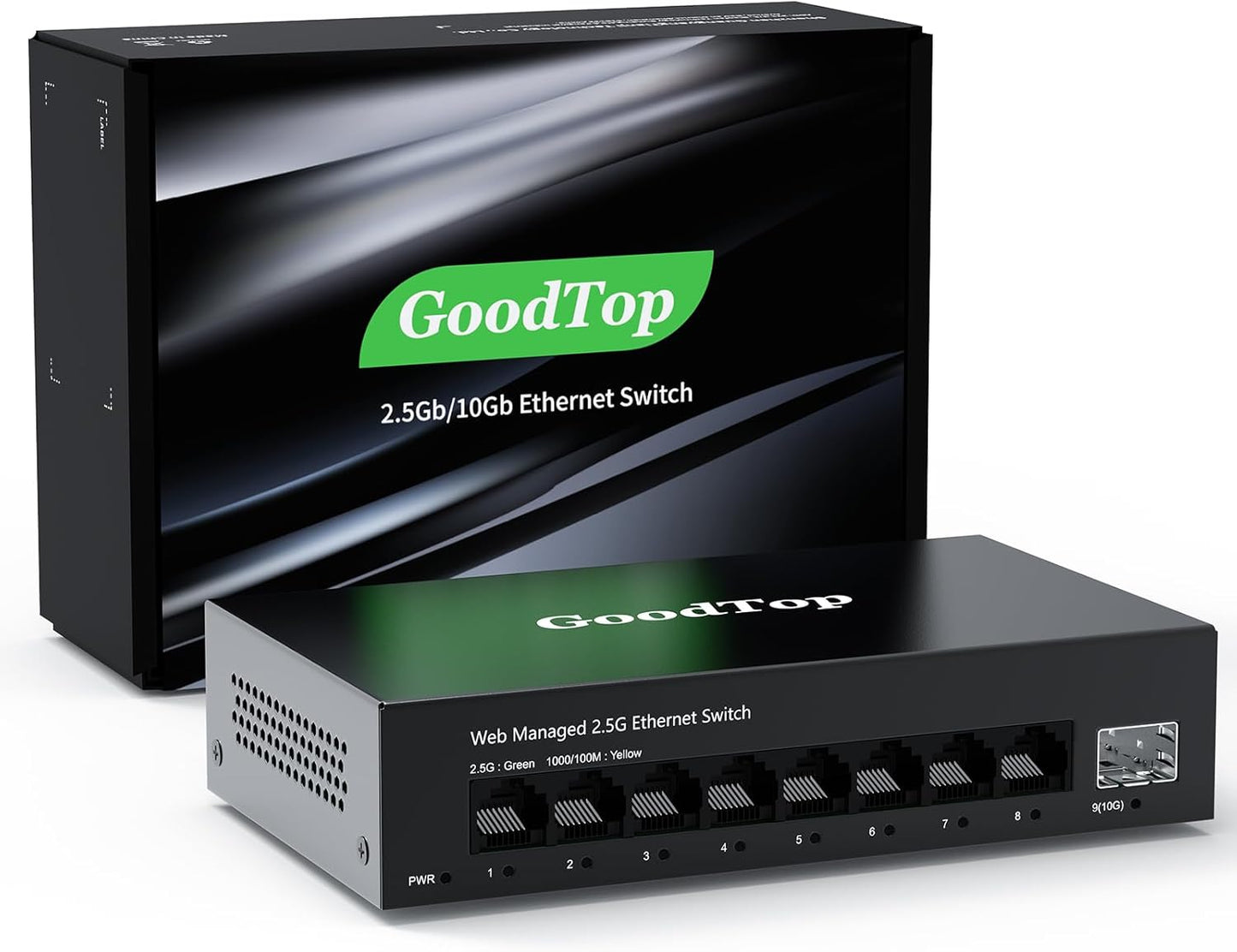 8 Port 2.5G Managed Ethernet Switch with 10G SFP, 8 x 2.5G Base-T Ports, Support LACP/VLAN/QOS/DHCP Client, Metal Web Managed Fanless Network Switch