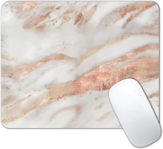 IMAYONDIA Mouse Pad, White and Rose Gold Marble Mouse Pad, Non-Slip Rubber Base Mousepad, Women Girly Computer Small Mouse Mat for Work Office Home, 9.5 x 7.9 Inch- Abstract Metallic Luxury Texture
