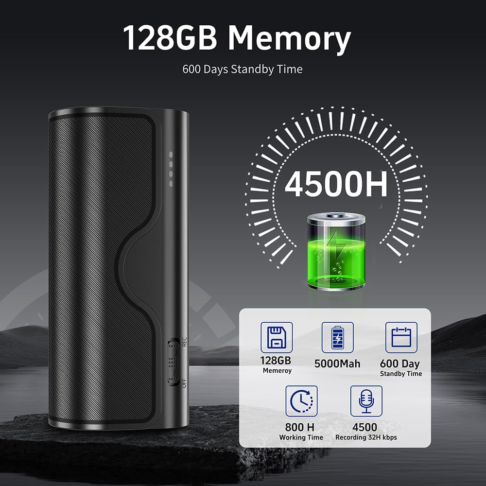 128G Magnetic Voice Recorder with Really AI-Intelligent Triple Noise Reduction,35 Days Continuous Recording Device,Voice Activated Audio Recorder,Digital Voice Recorder Meetings/Interviews/Classroom
