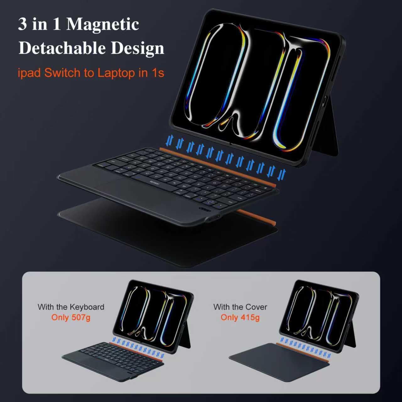 iPad Pro 11 inch Case with Keyboard (M4 2024),Flex Magnetic Detachable Magic Keyboard,Multi-Touch Trackpad,7-Color Backlit,Landscape/Portrait,160° Adjustable Stand for iPad Pro 11 (5th Gen) (Black)