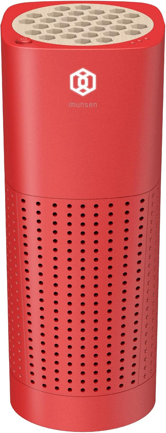 IMUNSEN M-003R True HEPA 13 Filter Air Purifier for Car, Desk, and Office with Carbon Deodorization Filter, 4-Stage Filtration, Smoke, Odors, Allergens, USB Port 5V, Made in Korea - Red