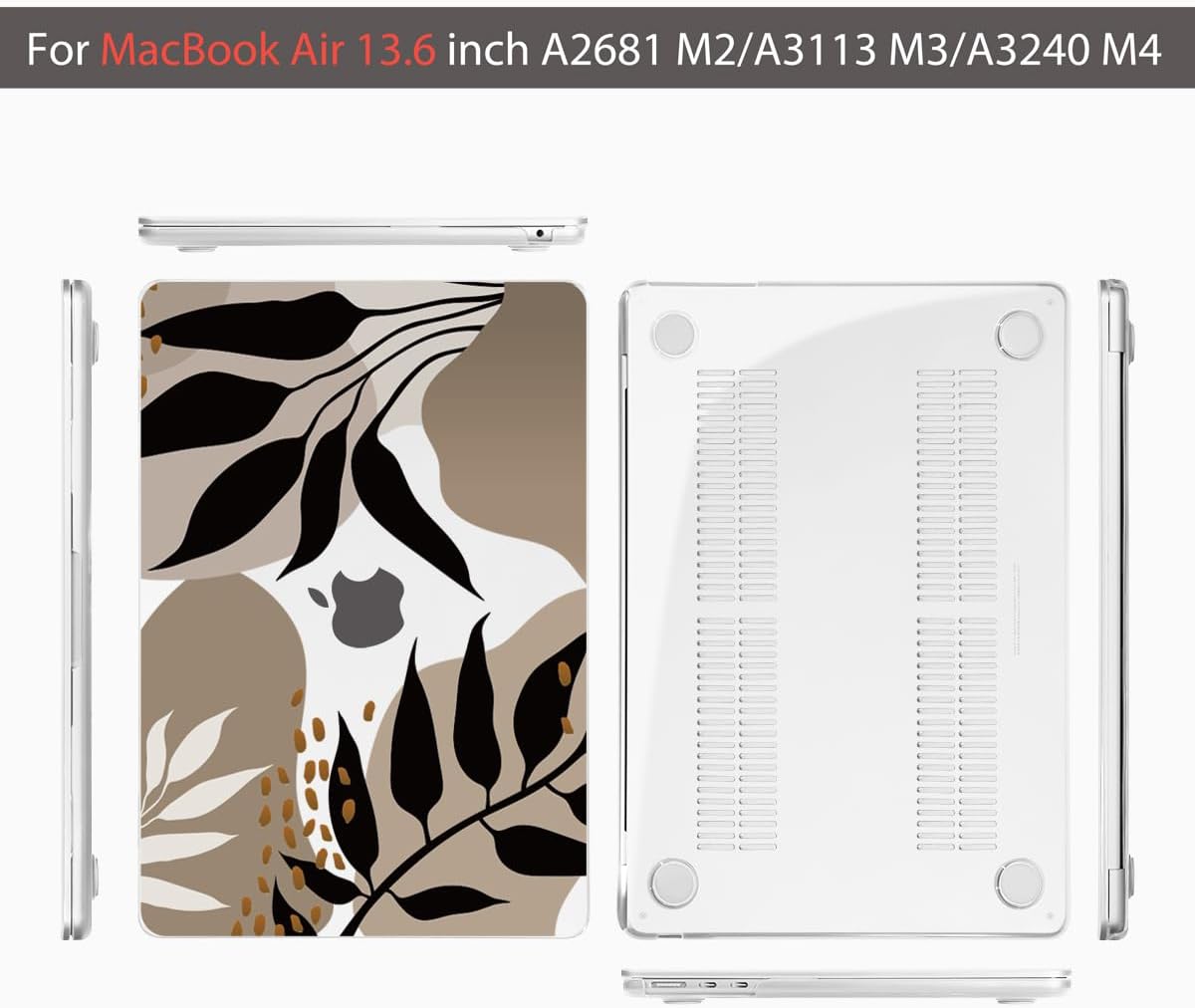 Teryeefi for MacBook Air 13.6 inch Case M2 M3 2022 2023 2024 A2681 A3113, Plastic Hard Shell with Screen Protector & Keyboard Cover & USB 3.0 Adapter for MacBook Air 13 inch, Abstract Tropical Leaves