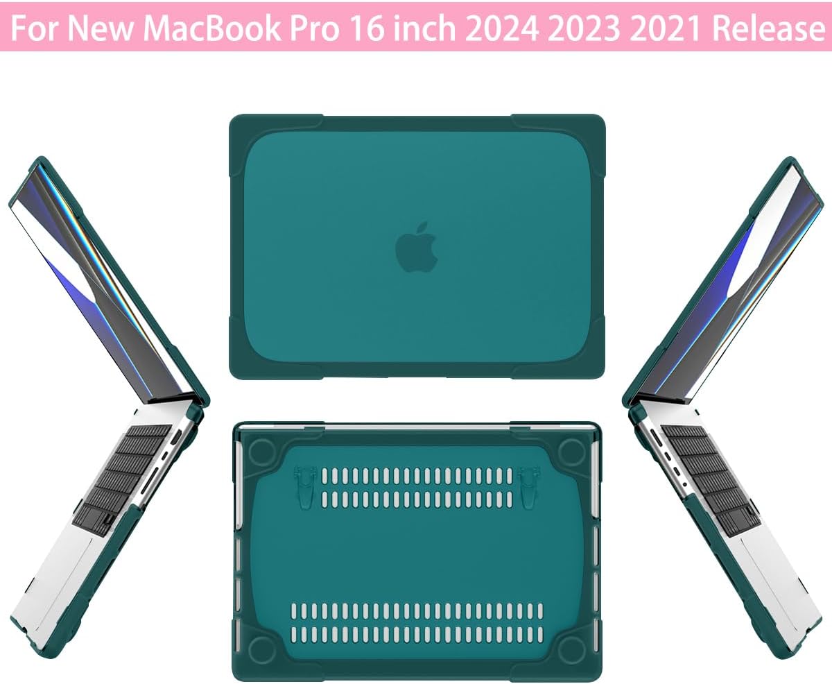 Batianda Compatible with New MacBook Pro 16 inch Case 2024 M4 Chip 2023 2021 Release with M3 M2 Pro Max, Heavy Duty Protective Plastic Hard Shell with Fold Kickstand & Keyboard Cover, Dark Cyan