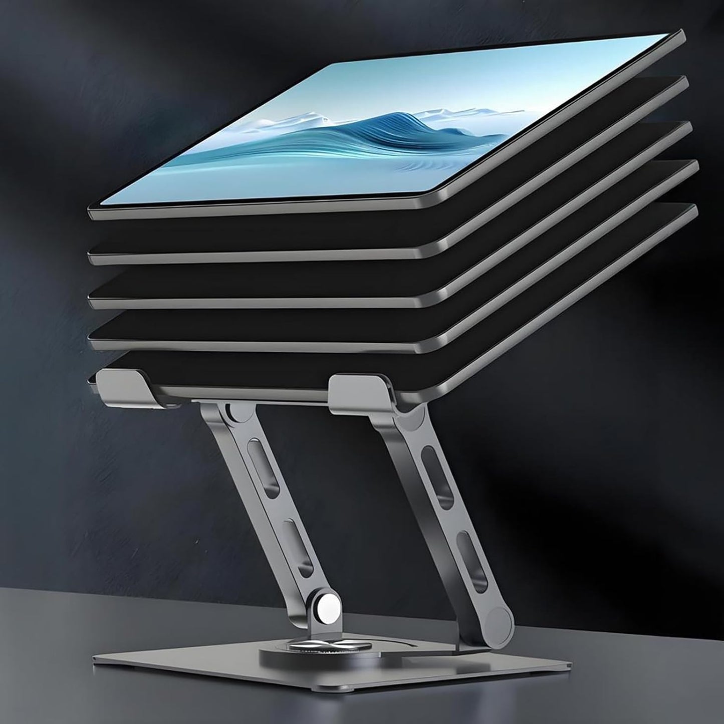 GuaziV 360° Rotating Tablet Stand - Adjustable iPad Tablet Holder for Desk, Foldable iPad Swivel Stand for Home & Office (Argent Silver)