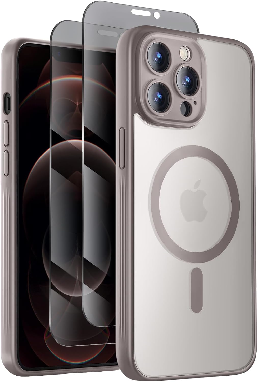 Designed for iPhone 12 Pro Max Case, Compatible with MagSafe, with Privacy Screen Protectors X2, [Camera Protection] [15FT Drop Protection] Shockproof Phone Case, 6.7", Natural Titanium