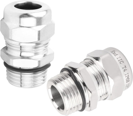 2 Pcs 1/2" NPT Stainless Steel Waterproof Cable Gland, IP68 Waterproof Adjustable Cable Glands, Strain Relief Cord Grip Connectors with Gaskets and Locknut for 6-12mm Cable Diameter