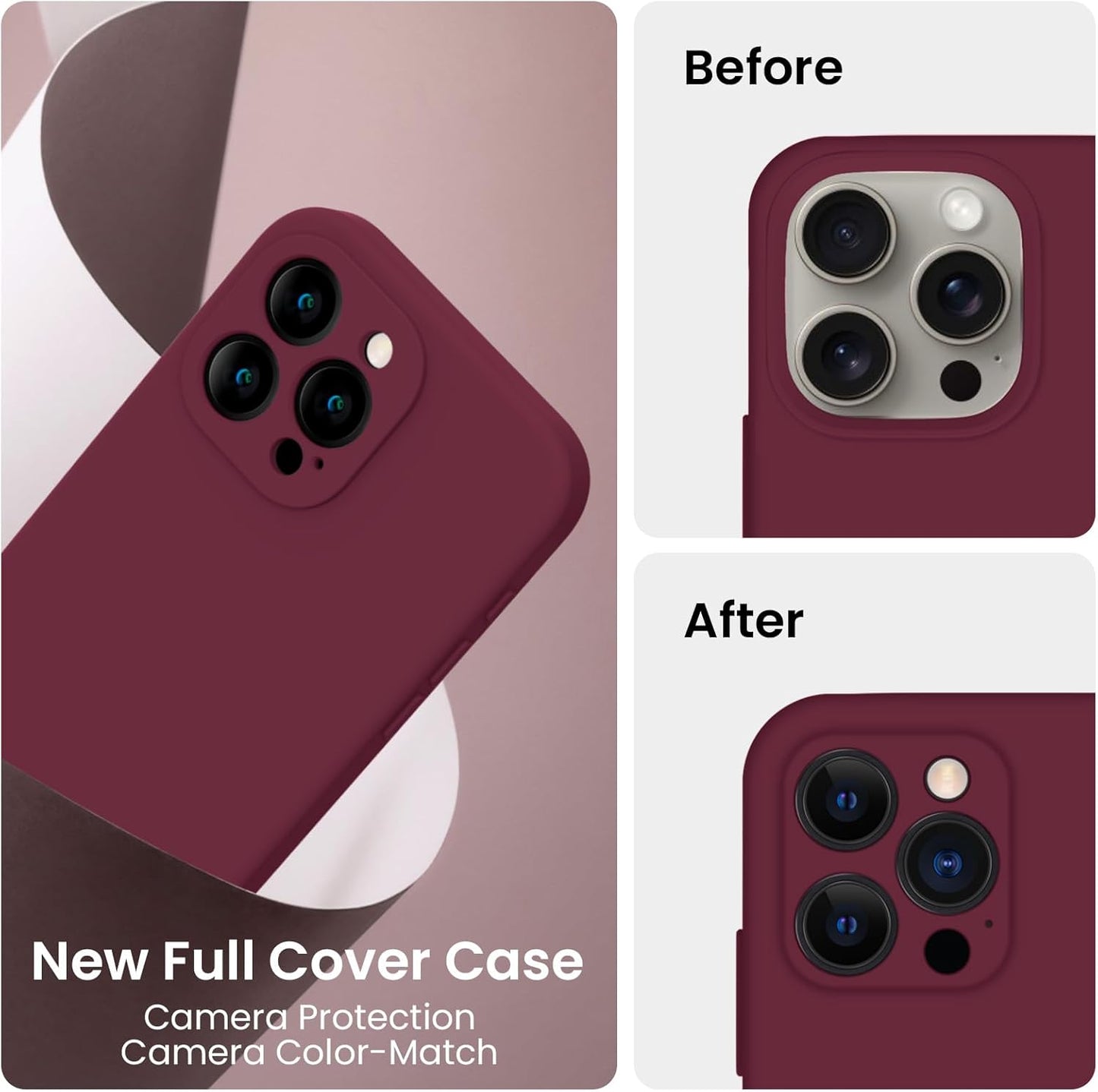 FireNova Designed for iPhone 15 Pro Case, Silicone Upgraded [Camera Protection] Phone Case with [2 Screen Protectors], Soft Anti-Scratch Microfiber Lining Inside, 6.1 inch, Plum