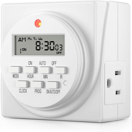 BN-LINK 7 Day Heavy Duty Digital Programmable Timer, 120V, 60Hz, Dual Outlet, Indoor, for Lamp Light Fan Security ETL Listed