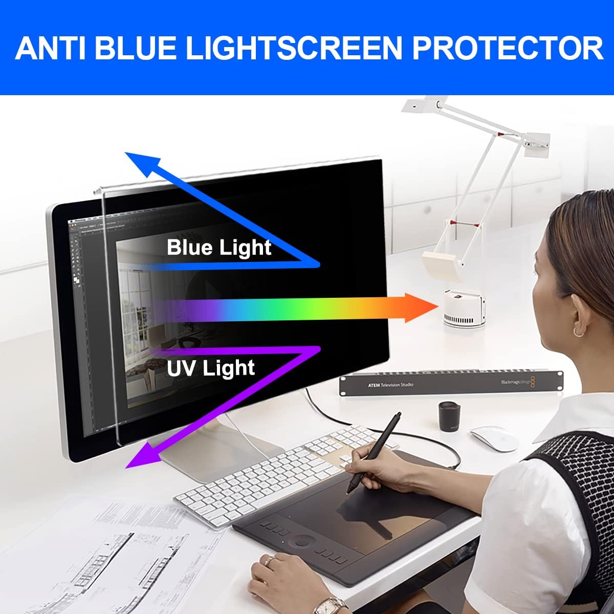 Computer Privacy Screen Filter 21.5 Hanging Monitor Privacy Screen Protector for 16:9 Aspect Ratio Widescreen Computer Monitor, Eye Protection Anti Glare Blue Light Screen Protector