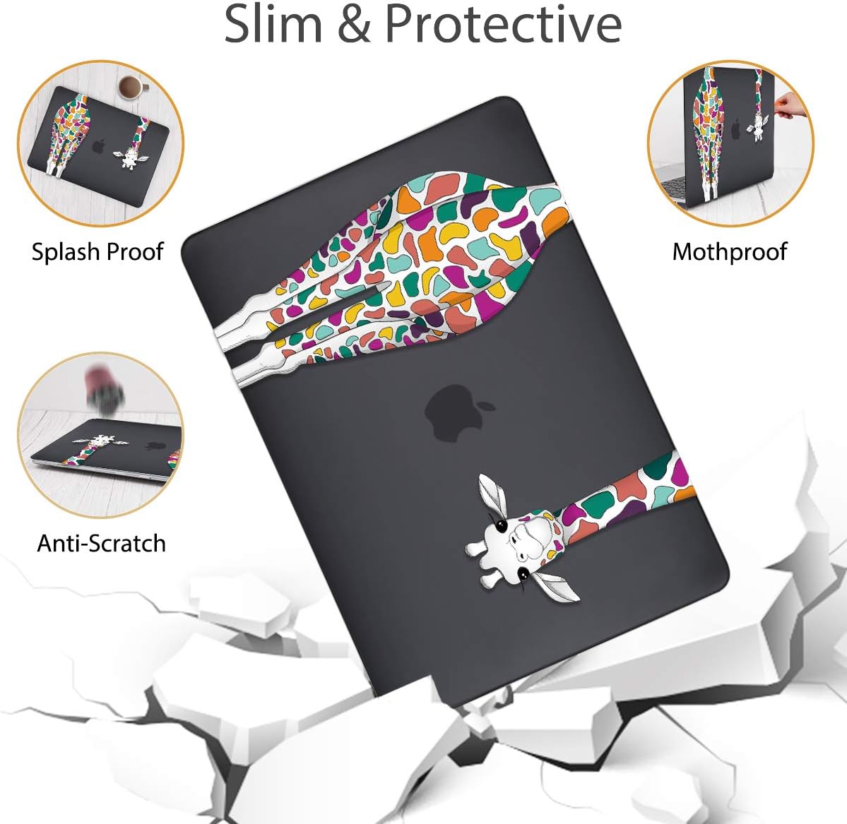 Mektron for MacBook Pro 16 Case A2141 2020 2019 Release, Matte Black Colorful Giraffe Smooth Hard Shell Cover 16 inch Laptop Case w/Keyboard Skin & Screen Protector & Dust Plug