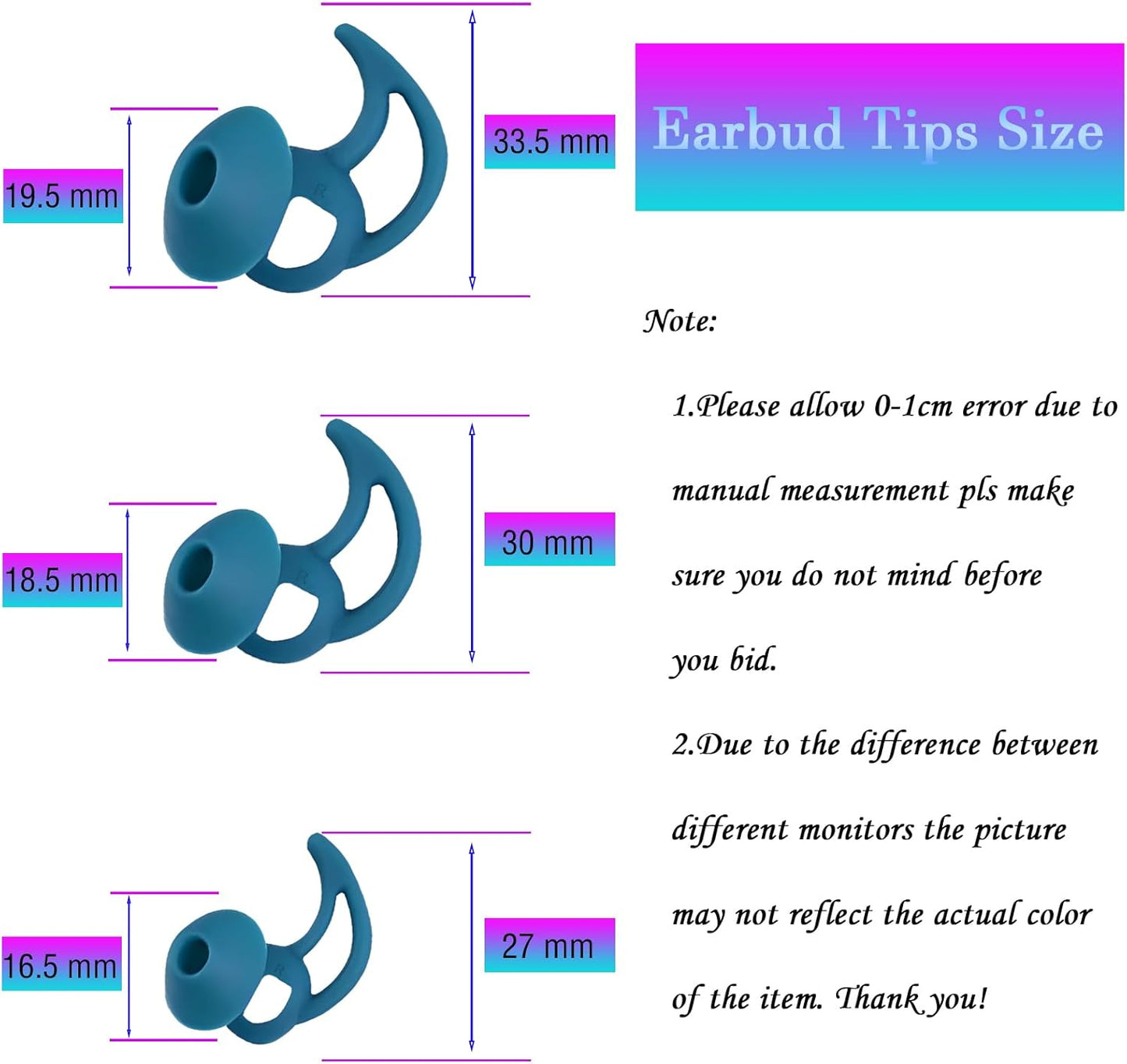 Ear Bud Pads Replacement Ear Tips Silicone Earbud Tips Compatible with Bose Quietcomfort and Sport Headphone Rubber Tips Earbud Covers Eartips 3 Pairs S M L Blue