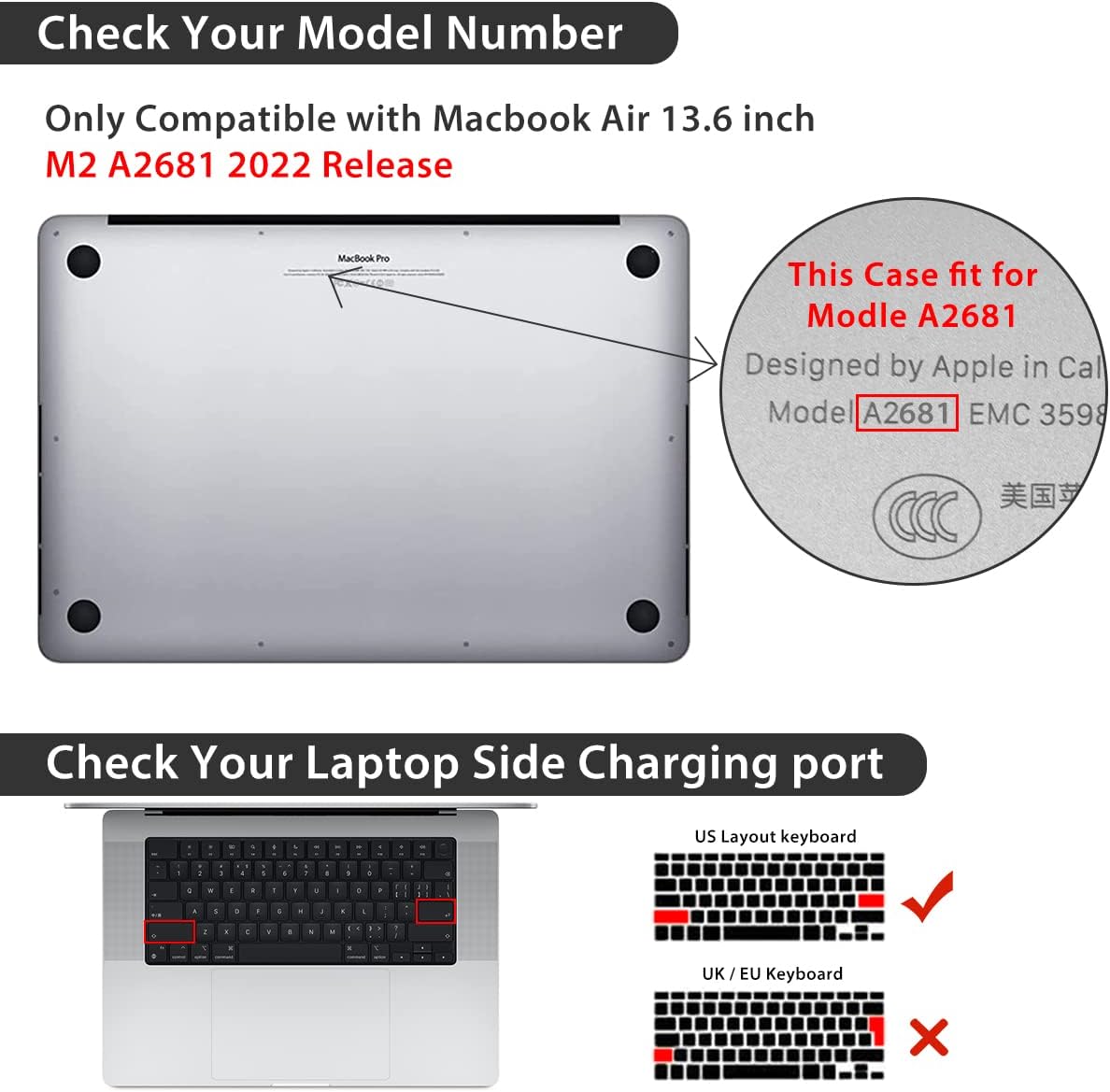 Compatible with 2025 2024 2023 2022 MacBook Air M3 13.6 inch Case A3240 M4 A3113 M2 A2681 with Touch ID, Plastic Hard Shell Case & Keyboard Cover & Screen Protector & Webcam Cover, Landscape