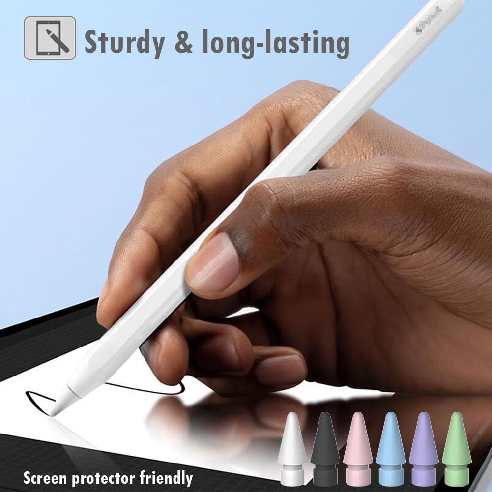 12 PCS Tips for Apple Pencil tip, Apple Pen Tips Compatible with iPad Pencil Tip Nib with Cover Case for Apple Pencil Pro/USB-C/ 1st Gen/ 2nd Generation iPencil(White,Black,Pink,Blue,Purple,Green)