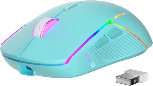 FFJ Wireless Gaming Mouse, 24000 DPI, Tri-Mode 2.4G/USB-C/Bluetooth 5.3 Gaming Mouse Wireless, RGB Programmable Mouse Gamer, 75Hrs Battery Life, Rechargeable Gaming Mice for PC, Mac, PS5, Xbox - Mint