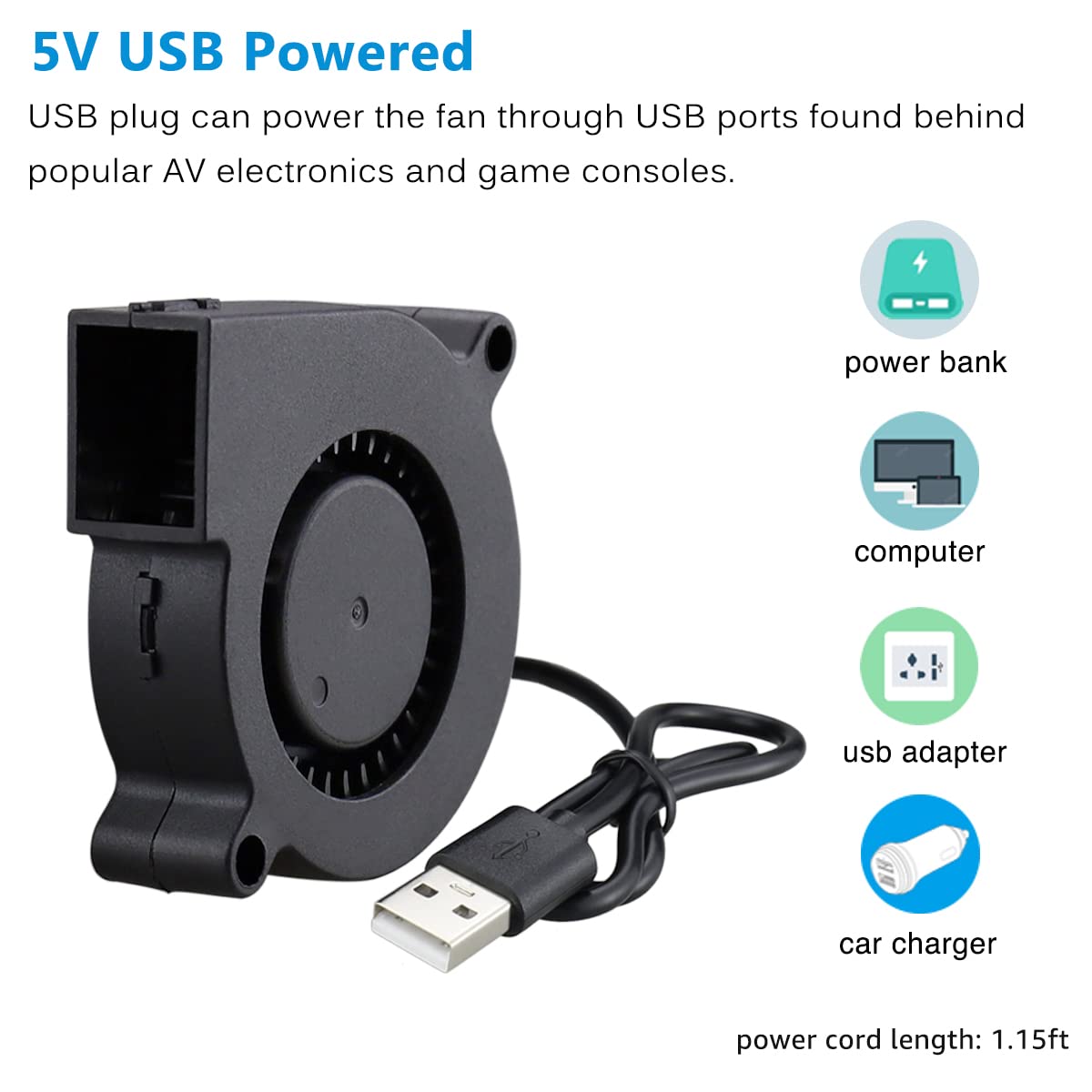 GDSTIME 50mm USB Fan, 50mm x 15mm Blower 5V DC Brushless Cooling Fan