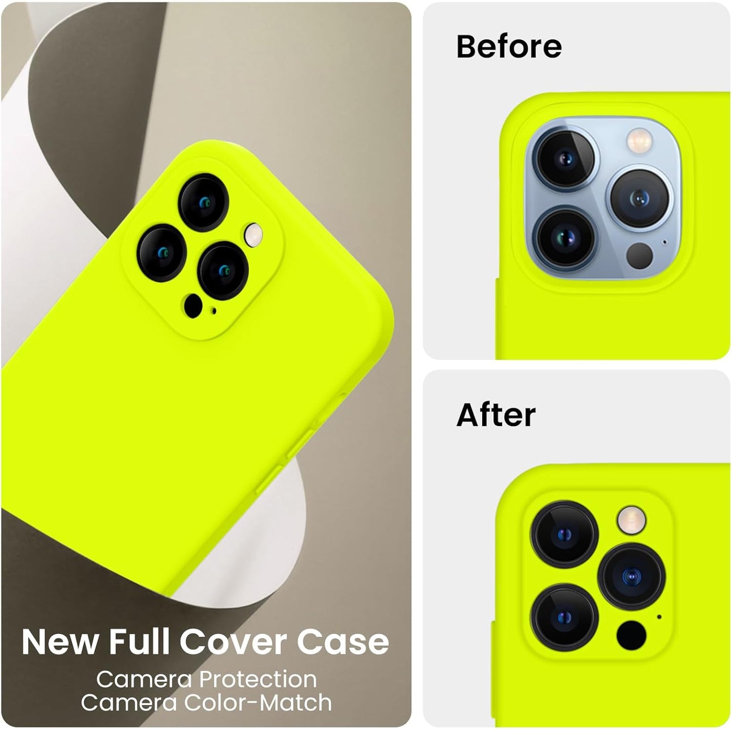 FireNova Designed for iPhone 13 Pro Case, Silicone Upgraded [Camera Protection] Phone Case with [2 Screen Protectors], Soft Anti-Scratch Microfiber Lining Inside, 6.1 inch, Fluorescent Green