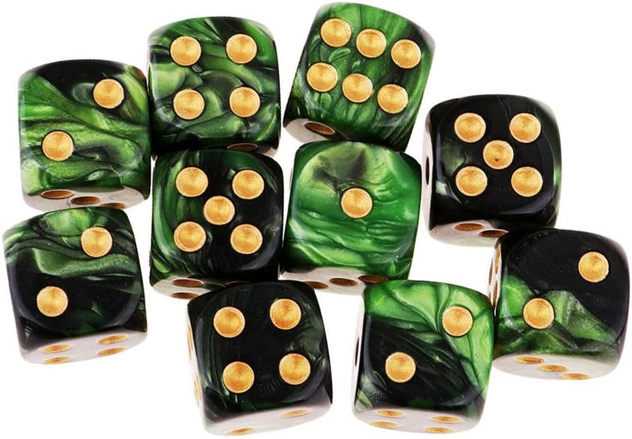 20PCS Polyhedral D6 Dice 16mm Acrylic 6 Sided Dice Game Dice for RPG MTG DND Dice Table Games (Green Black and Black Gold)