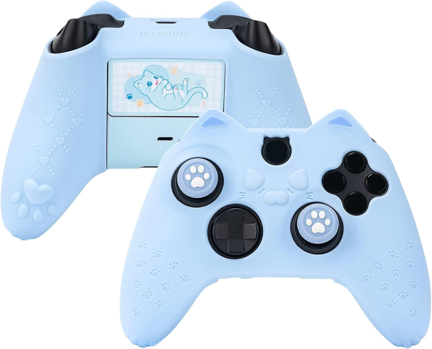 GeekShare Cat Paw Controller Skin Grips Set Anti-Slip Silicone Protective Cover Skin Case Compatible with Xbox Series X Controller with 2 Thumb Grip Caps and 1 Sticker (Blue)