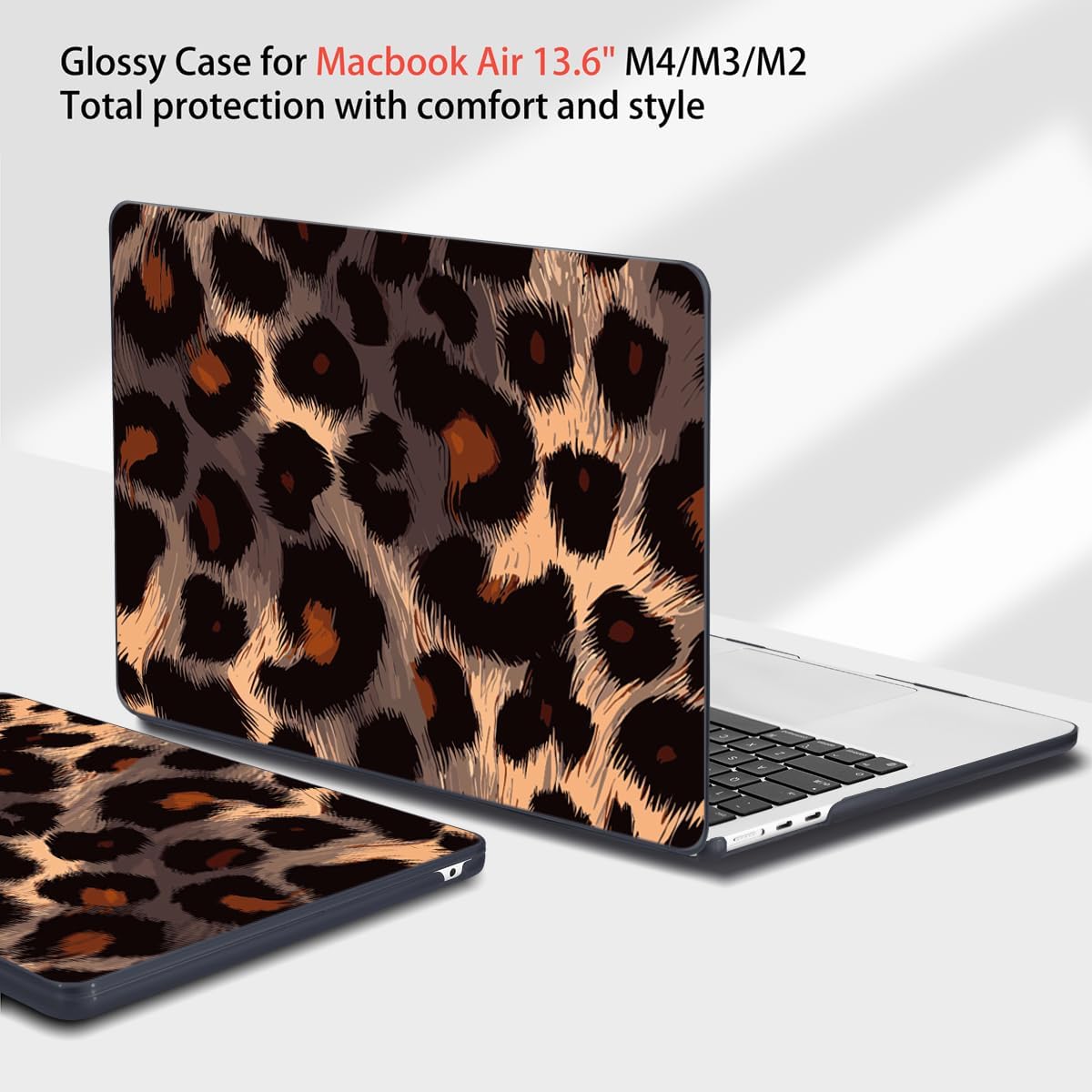 Teryeefi Compatible for 2022-2024 MacBook Air 13.6 inch Case M3 A3113/ M2 A2681, Flowers Hard Shell Case&Keyboard Cover&Type C Adapter for MacBook Air M3 M2 with Touch ID, Leopard Skin Pattern