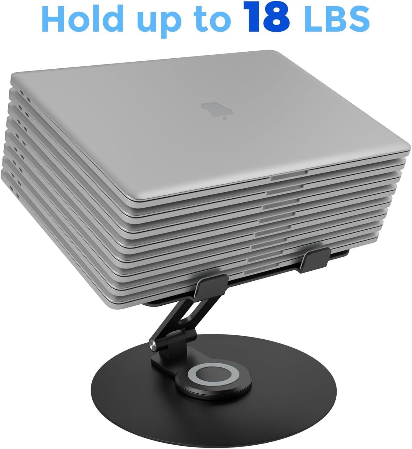 Swivel Laptop Stand for Desk, Adjustable Height Aluminum Computer Stand with 360 Rotating Base, Foldable Ergonomic Riser, Portable Laptop Holder Compatible with MacBook, All Laptops 10-17'', Black
