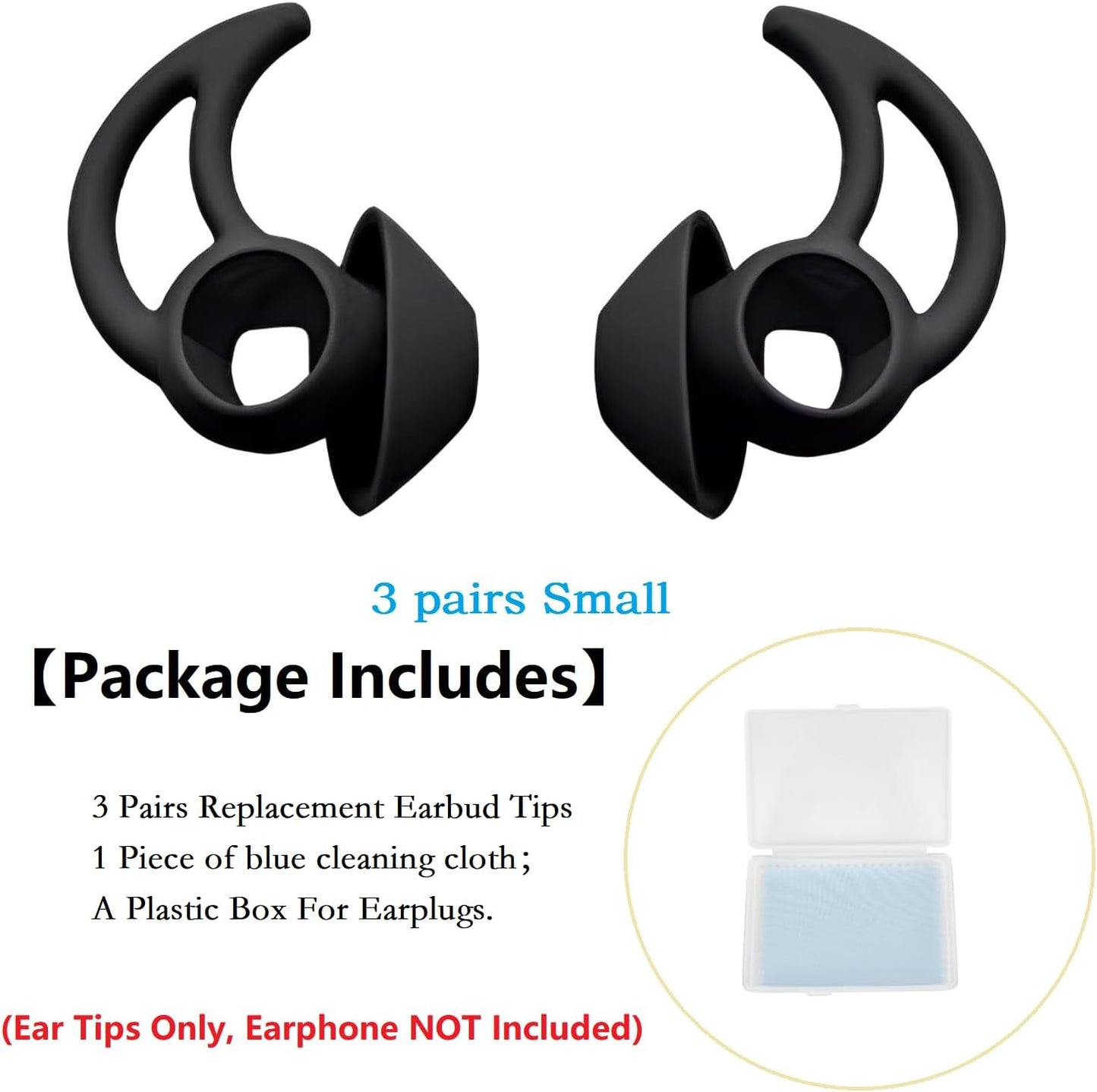3 Pairs Earbud Tips Small，Eartips Compatible with Bose QuietComfort Earbuds and Sport Earbuds，Black