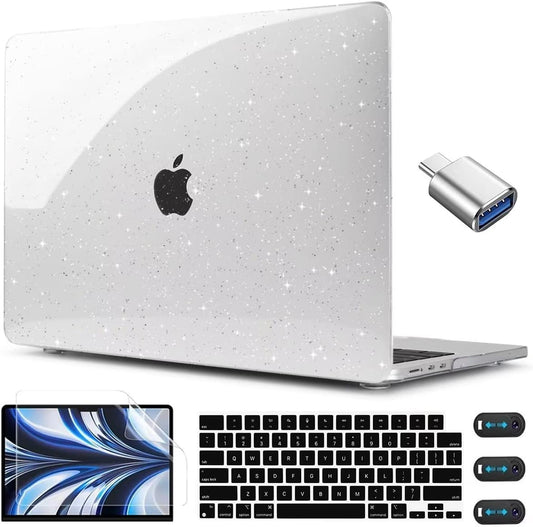 CISSOOK Clear Glitter Star Case for MacBook Air 13.6 inch 2025 2024 2022 Release A3240 A3113 A2681, Glossy Sparkly Hard Shell Case with Keyboard Cover Type C Adapter for MacBook Air 13.6" M2 M3 M4