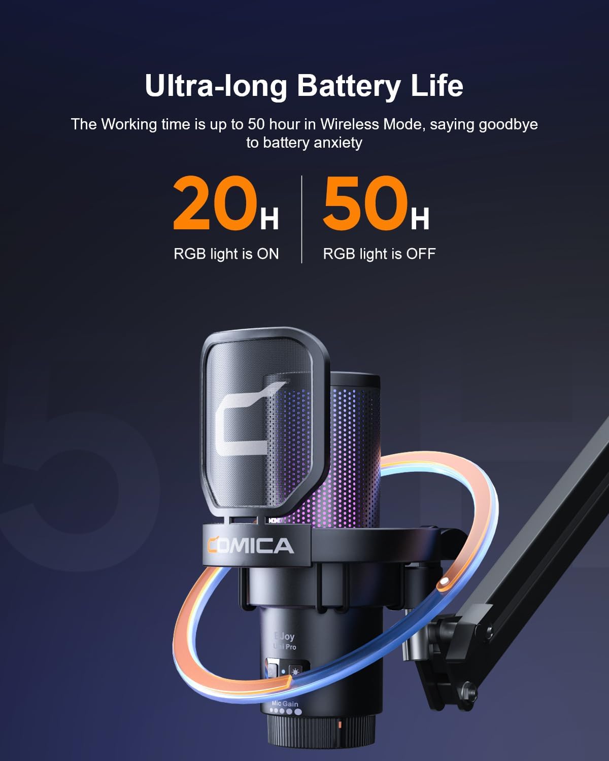 COMICA Ejoy Uni PRO(A) USB Wireless Microphone with Noise Cancellation, RGB Lights, Monitoring, Muting, Boom Arm Mic for Computer, PS5, PS4, Streaming, Podcast, Chat, Twitch, Discord