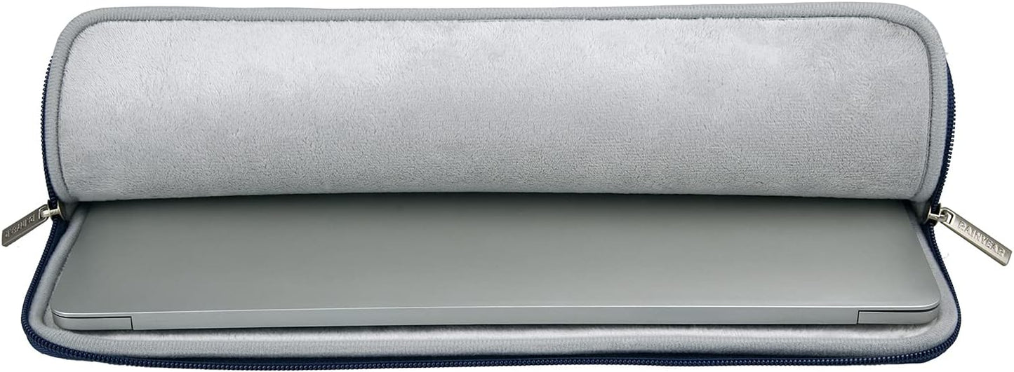 RAINYEAR 15.6 Inch Laptop Sleeve Protective Case PU Suede Leather Zipper Padded Cover Water Resistant Carrying Bag Compatible with 15.6" Notebook Computer Chromebook(Deep Blue)