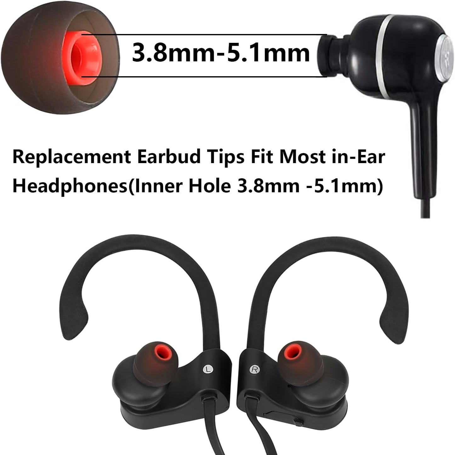 Earbud Replacement Tips Silicone Earbud Tips Ear Tips Fit for in-Ear Headphones (Inner Hole 3.8mm -5.1mm) Earbud Rubber Tips Earbud Covers 9 Pairs S/M/L