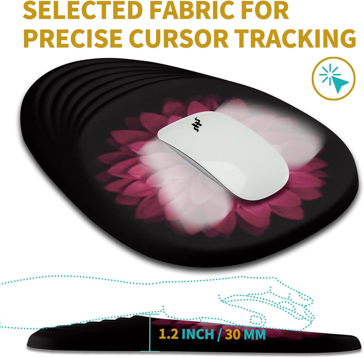 Hokafenle Ergonomic Mouse Pad Wrist Support with Stepped-Wedge Design, Wrist Rest Pain Relief Mousepad Filled with Memory Foam, Carpal Tunnel Mousepad for Wireless Mouse(12x8 inch, Pink Flower)