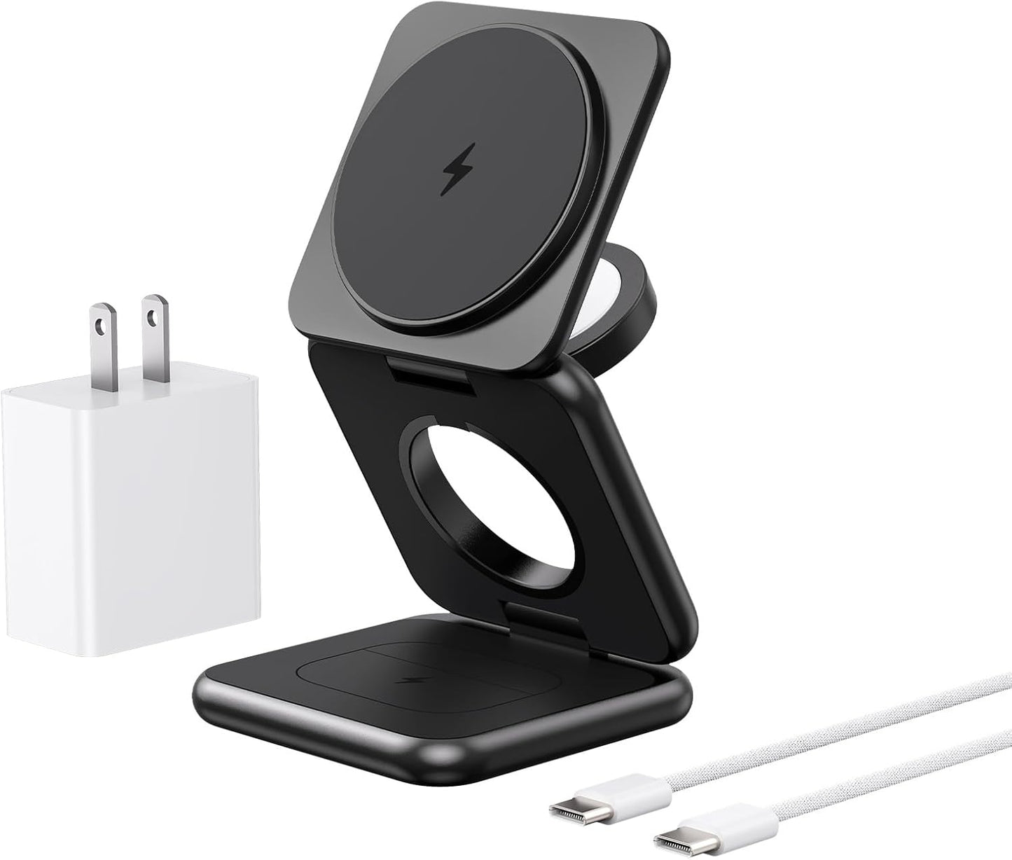 3 in 1 Charging Station for Apple Multiple Devices, Zinc Alloy Foldable Travel Wireless Charging pad for Mag-Safe Wireless Charger Stand for iPhone 16 15 14 13 12 Apple Watch Airpods