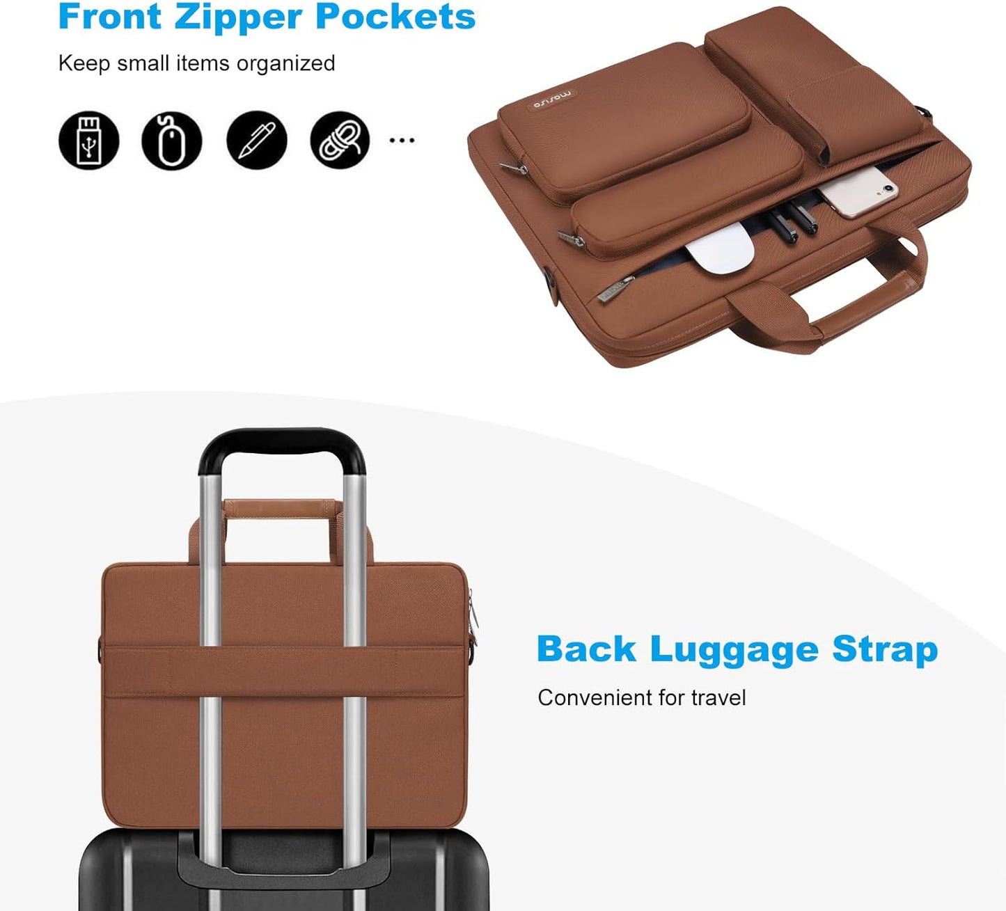 MOSISO Laptop Shoulder Bag, Computer Bag with 2 Raised&1 Flapover&1 Horizontal Pocket&Handle&Belt