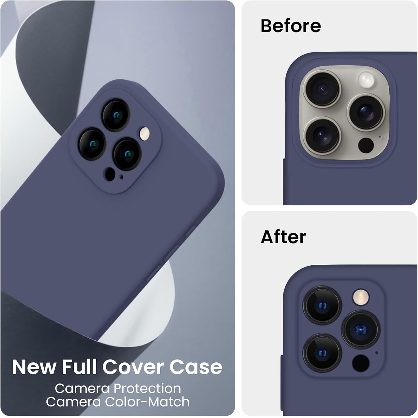 FireNova Designed for iPhone 15 Pro Max Case, Silicone Upgraded [Camera Protection] Phone Case with [2 Screen Protectors], Soft Anti-Scratch Microfiber Lining Inside, 6.7 inch, Navy Blue
