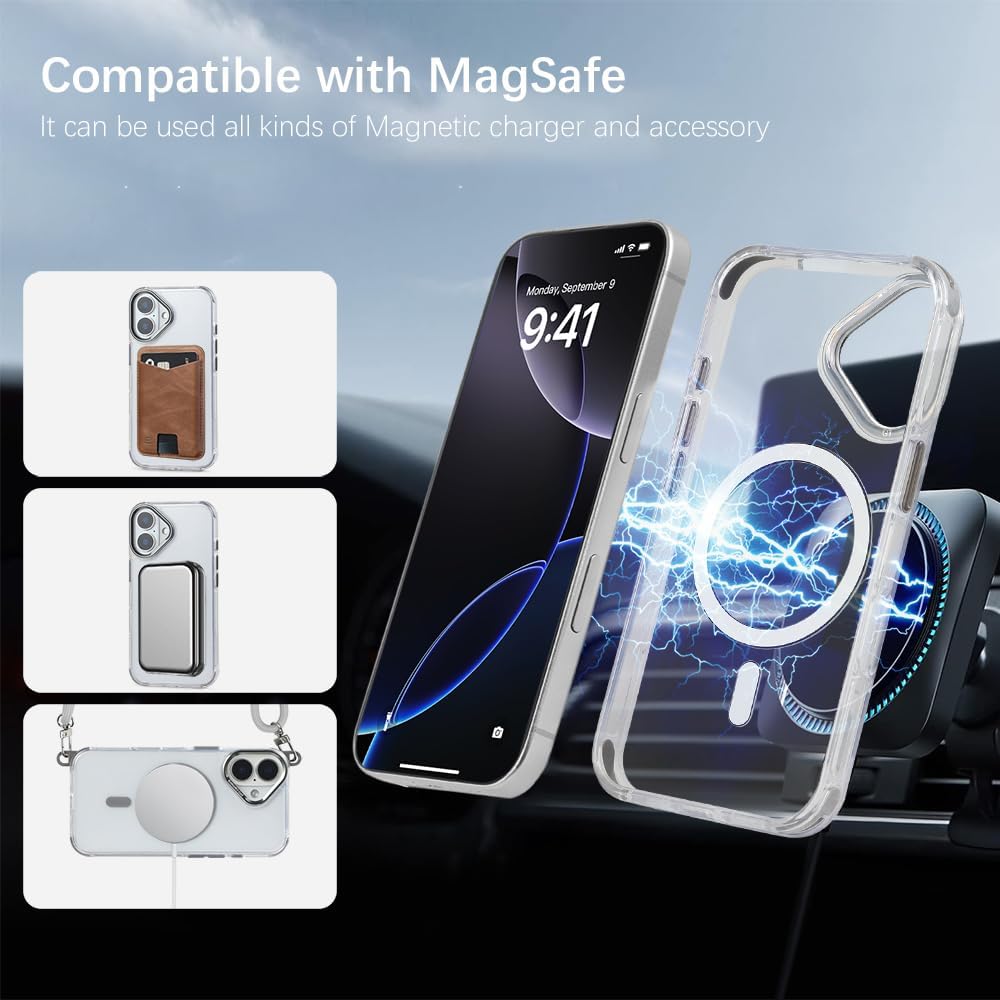 for iPhone 16 Case with 62.99 inch Lanyard, Classic Clear&Gray Magnetic Phone Case, Drop&Shockproof Protection Cases, Phone Lanyard for Around The Neck, Compatible with Magnet Accessory