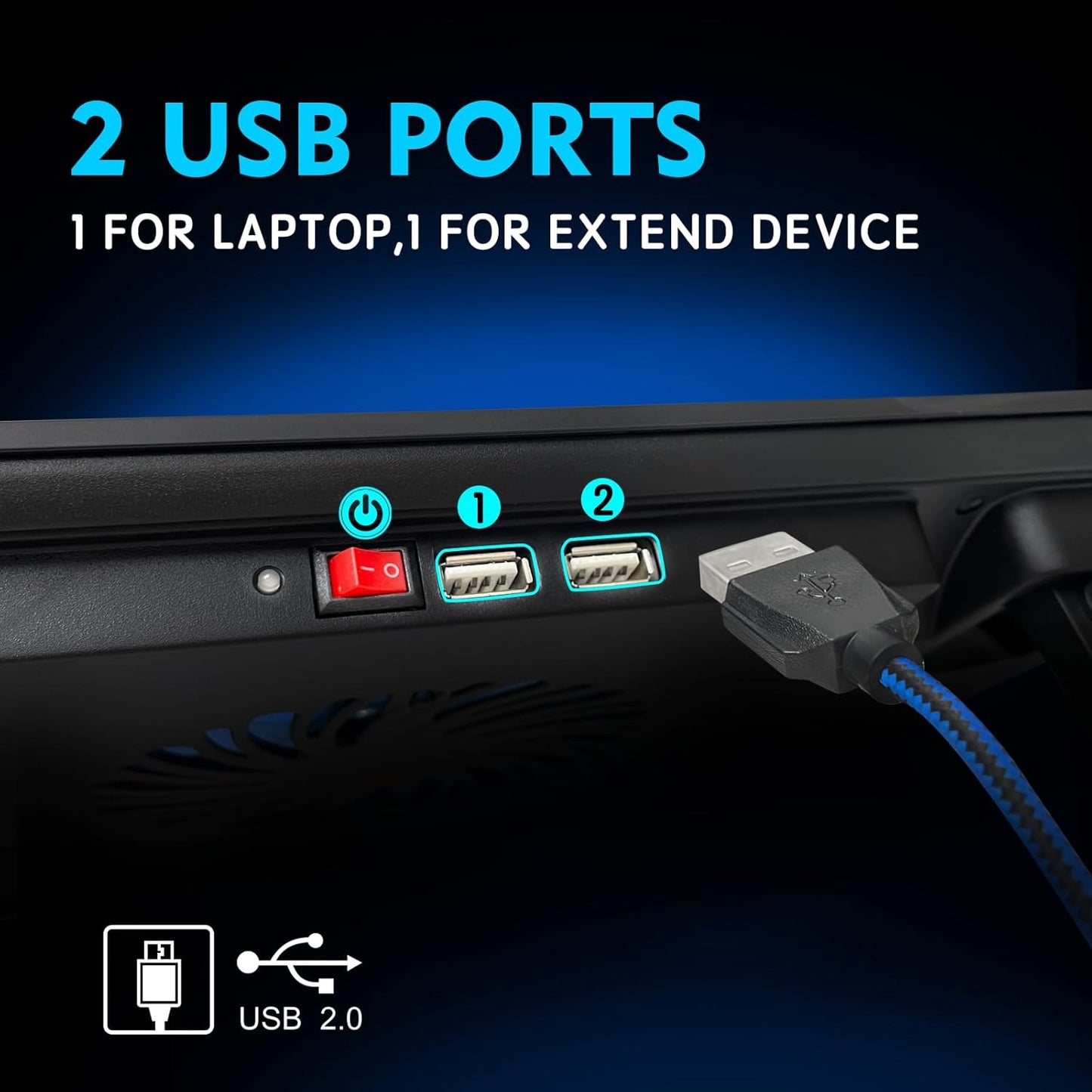 NAGAN Laptop Cooling Pad with Dual USB Ports, USB Powered Cooling Pad for Laptop with 2 Adjustable-Height, 3 Fan with Blue Light, Fits 15-17.3 inch Laptops