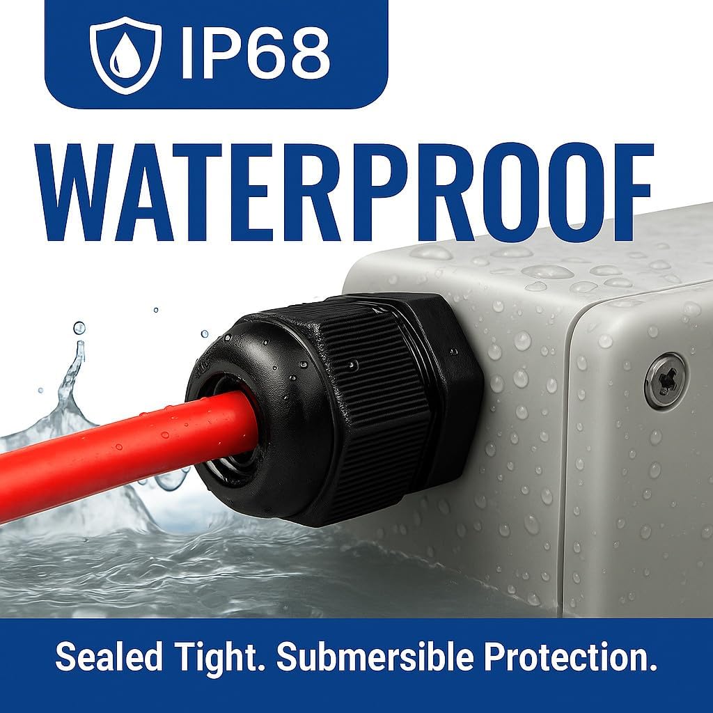 MGI SpeedWare 3/4" NPT Strain Relief Nylon Cord Grip Cable Glands, Black Plastic Grommet 20-Pack