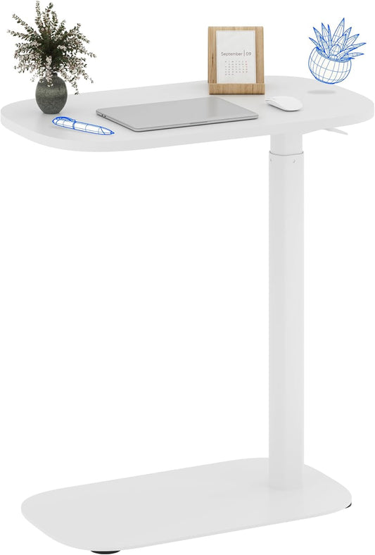 FLEXISPOT Adjustable C Table with Wheels, Mobile Snack Side End Table Sofa Couch Bedside Table Laptop Cart TV Tray Night Stand Small Space Side Table(23.6" W x 13.8" D,White)