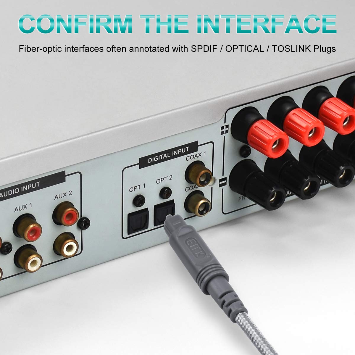 EMK Digital Optical Audio Cable Fiber Optical Toslink Cable SPDIF Audio Cable Male to Male Cord for Home Theater, Sound Bar, TV, PS4, Xbox, PlayStation & More (Grey-3.3Feet/1M)